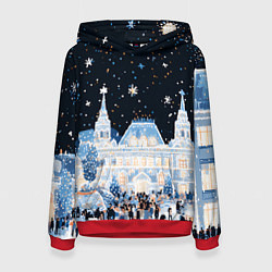 Толстовка-худи женская Салют в новогодней Москве, цвет: 3D-красный