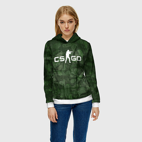 Женская толстовка Эмблема CS GO на камуфляжном фоне / 3D-Белый – фото 3