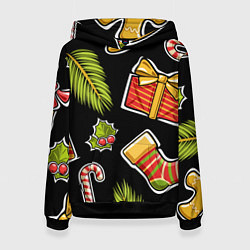 Толстовка-худи женская Рождественский вайб, цвет: 3D-черный