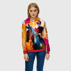 Толстовка-худи женская Дед Мороз на коне, цвет: 3D-красный — фото 2