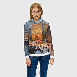 Толстовка-худи женская Предновогодний Санкт-Петербург, цвет: 3D-белый — фото 2