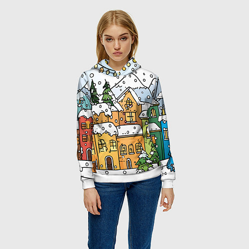 Женская толстовка Новогодний снегопад / 3D-Белый – фото 3