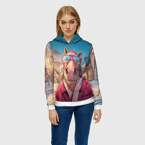 Женская толстовка Удивленная лошадь в очках / 3D-Белый – фото 3