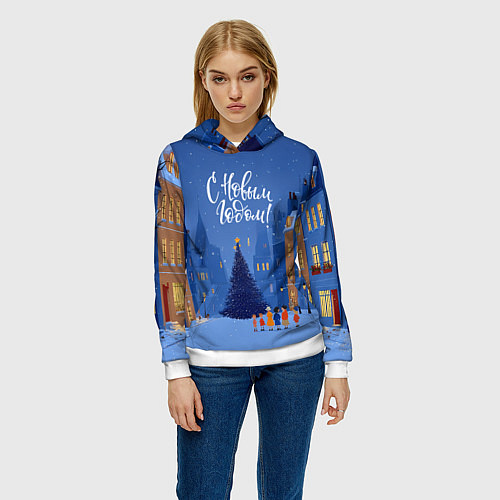 Женская толстовка С новым год - праздничный дворик / 3D-Белый – фото 3