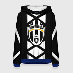Толстовка-худи женская Ювентус геометрия полосы линии, цвет: 3D-синий