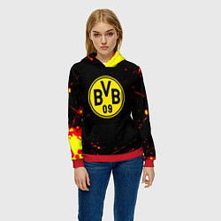 Толстовка-худи женская Боруссиа огненные краски текстура, цвет: 3D-красный — фото 2