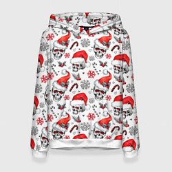 Толстовка-худи женская Новогодние черепа, цвет: 3D-белый