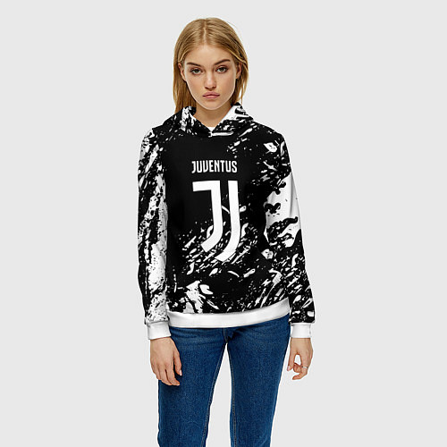 Женская толстовка Juventus белые штрихи красок / 3D-Белый – фото 3
