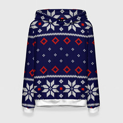 Толстовка-худи женская Вязаный новогодний узор, цвет: 3D-белый