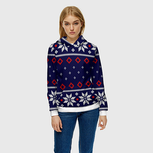 Женская толстовка Вязаный новогодний узор / 3D-Белый – фото 3