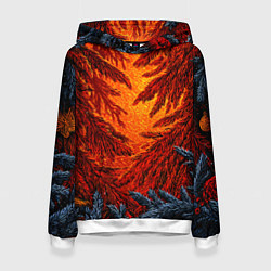 Толстовка-худи женская Новогодние ветки елок, цвет: 3D-белый