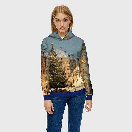 Женская толстовка Елка во дворе города / 3D-Синий – фото 3