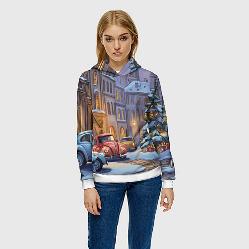 Женская толстовка Новогодний снежный двор / 3D-Белый – фото 3