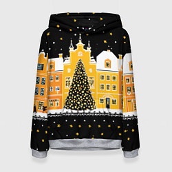 Толстовка-худи женская Новогодняя ночь в городе, цвет: 3D-меланж