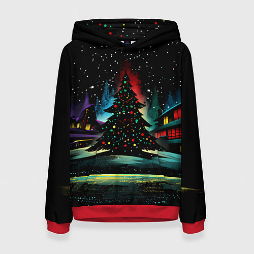 Женская толстовка Новый год на черном фоне / 3D-Красный – фото 1