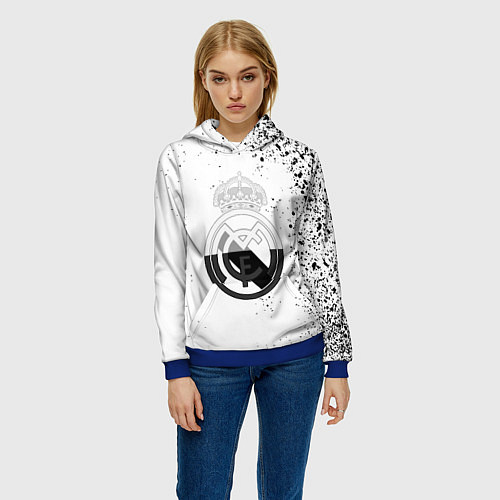 Женская толстовка Реал Мадрид черно белые краски / 3D-Синий – фото 3