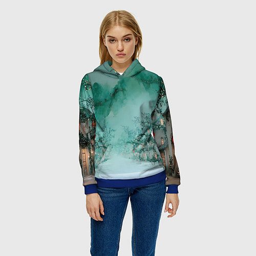 Женская толстовка Новогодняя туманная улица / 3D-Синий – фото 3