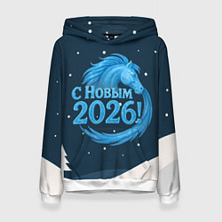 Толстовка-худи женская С Новым 2026 снежная надпись, цвет: 3D-белый