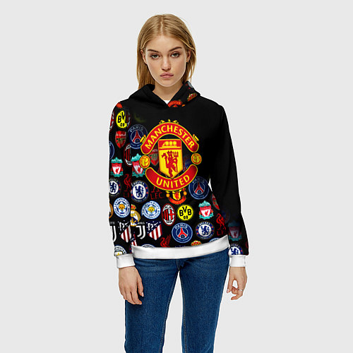 Женская толстовка Манчестер логотипы команд / 3D-Белый – фото 3