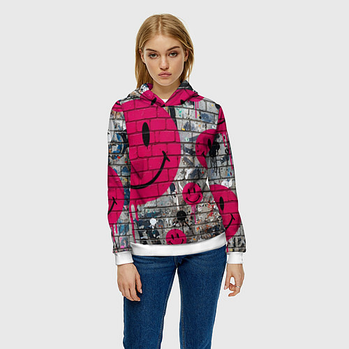Женская толстовка Розовые смайлы граффити / 3D-Белый – фото 3