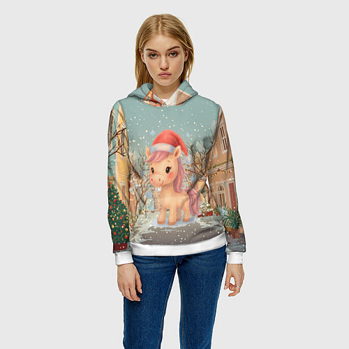 Женская толстовка Маленькая новогодняя милая лошадка / 3D-Белый – фото 3
