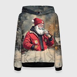 Толстовка-худи женская Санта с капучино, цвет: 3D-черный