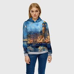 Толстовка-худи женская Зимняя ночь Санкт-Петербурга, цвет: 3D-меланж — фото 2