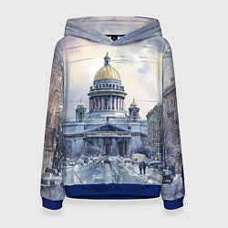 Толстовка-худи женская Санкт-Петербург зимний город, цвет: 3D-синий