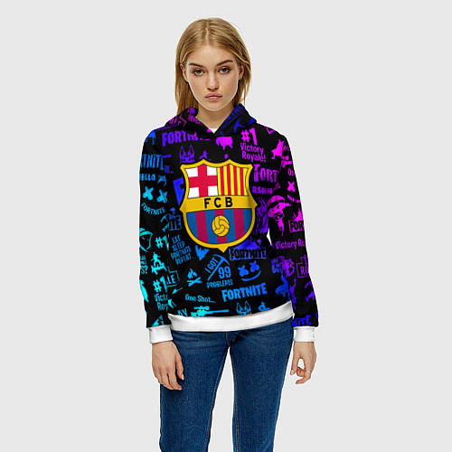 Женская толстовка Barcelona x fortnite neon / 3D-Белый – фото 3