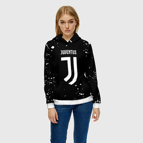 Женская толстовка Ювентус белые брызги красок / 3D-Белый – фото 3