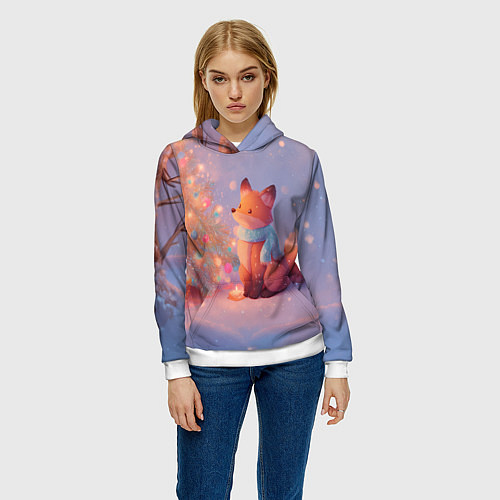 Женская толстовка Лисичка Новый год / 3D-Белый – фото 3