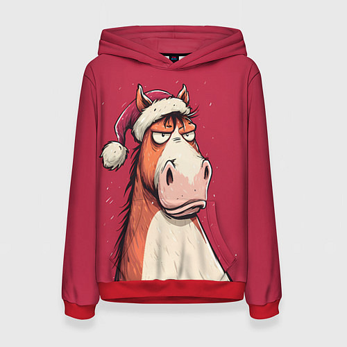 Женская толстовка Комичная новогодняя лошадь / 3D-Красный – фото 1