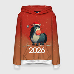 Толстовка-худи женская Новый год - лошадка 2026, цвет: 3D-белый