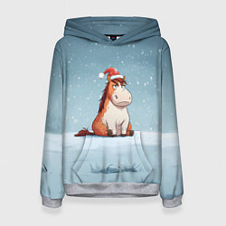 Толстовка-худи женская Лошадь сидит на снегу, цвет: 3D-меланж