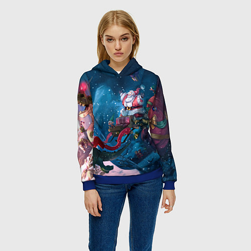 Женская толстовка Санта с динозавром / 3D-Синий – фото 3