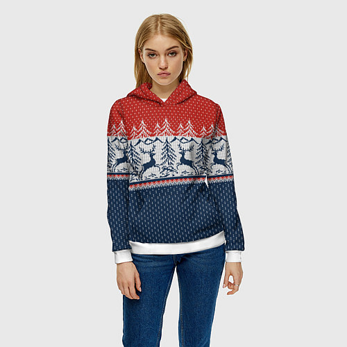 Женская толстовка Вязаный узор с оленями / 3D-Белый – фото 3