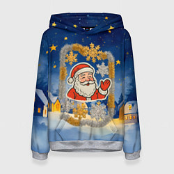 Толстовка-худи женская Санта и гирлянда, цвет: 3D-меланж
