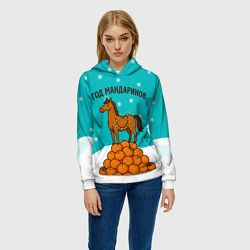 Женская толстовка Лошадь на горе мандаринов 2026 / 3D-Белый – фото 3
