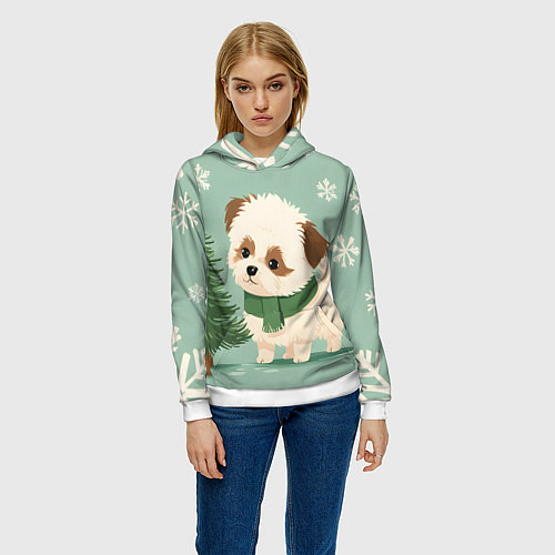 Женская толстовка Новогодний песик с елочкой / 3D-Белый – фото 3
