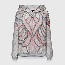 Толстовка-худи женская Нежно розовый орнамент из перьев, цвет: 3D-меланж