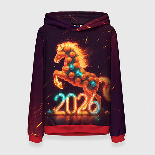 Женская толстовка Новогодняя мандариновая лошадь 2026 / 3D-Красный – фото 1