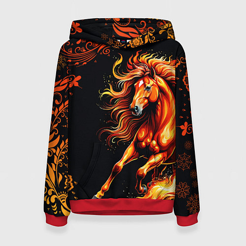 Женская толстовка Огненный конь в русской хохломе / 3D-Красный – фото 1