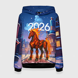 Толстовка-худи женская Красная огненная металлическая лошадь 2026, цвет: 3D-черный