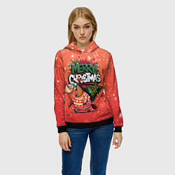 Толстовка-худи женская Лошадь с ёлкой, цвет: 3D-черный — фото 2