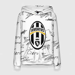 Толстовка-худи женская Ювентус автографы текстура, цвет: 3D-белый