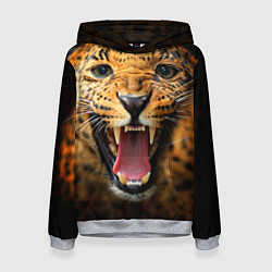 Толстовка-худи женская Рык леопарда, цвет: 3D-меланж