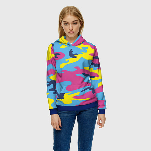 Женская толстовка Камуфляж: голубой/розовый/желтый / 3D-Синий – фото 3