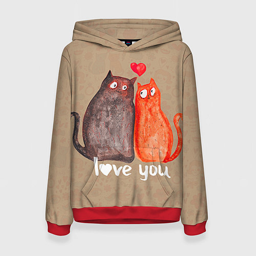 Женская толстовка Влюбленные котики / 3D-Красный – фото 1