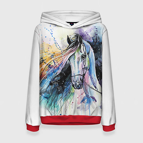 Женская толстовка Акварельная лошадь / 3D-Красный – фото 1