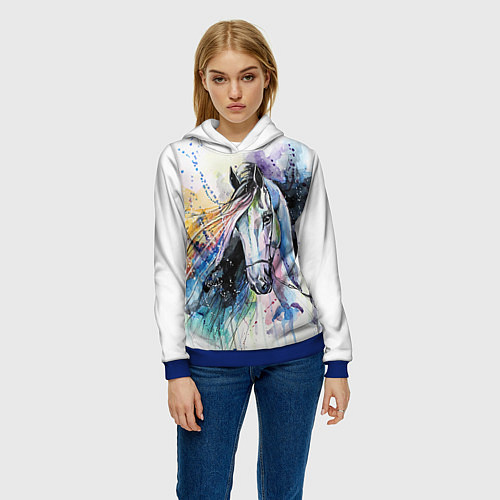 Женская толстовка Акварельная лошадь / 3D-Синий – фото 3